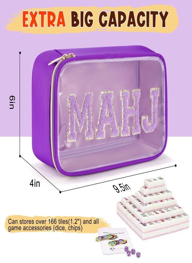 HongEast Mahjong Tiles Bag,Empty Thickened American Mahjong Bag with Zipper Suitable for 1.2"(30mm) Standard Size Waterproof Mahjong Storage Case Accessories Gifts for Game Lover Travel Women (Purple) - Image 3